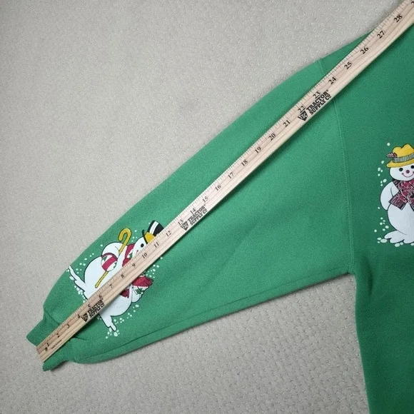 VTG 90s Russell Athletic Sweatshirt Large Women Green Snowman Christmas Holidays - Picture 11 of 12